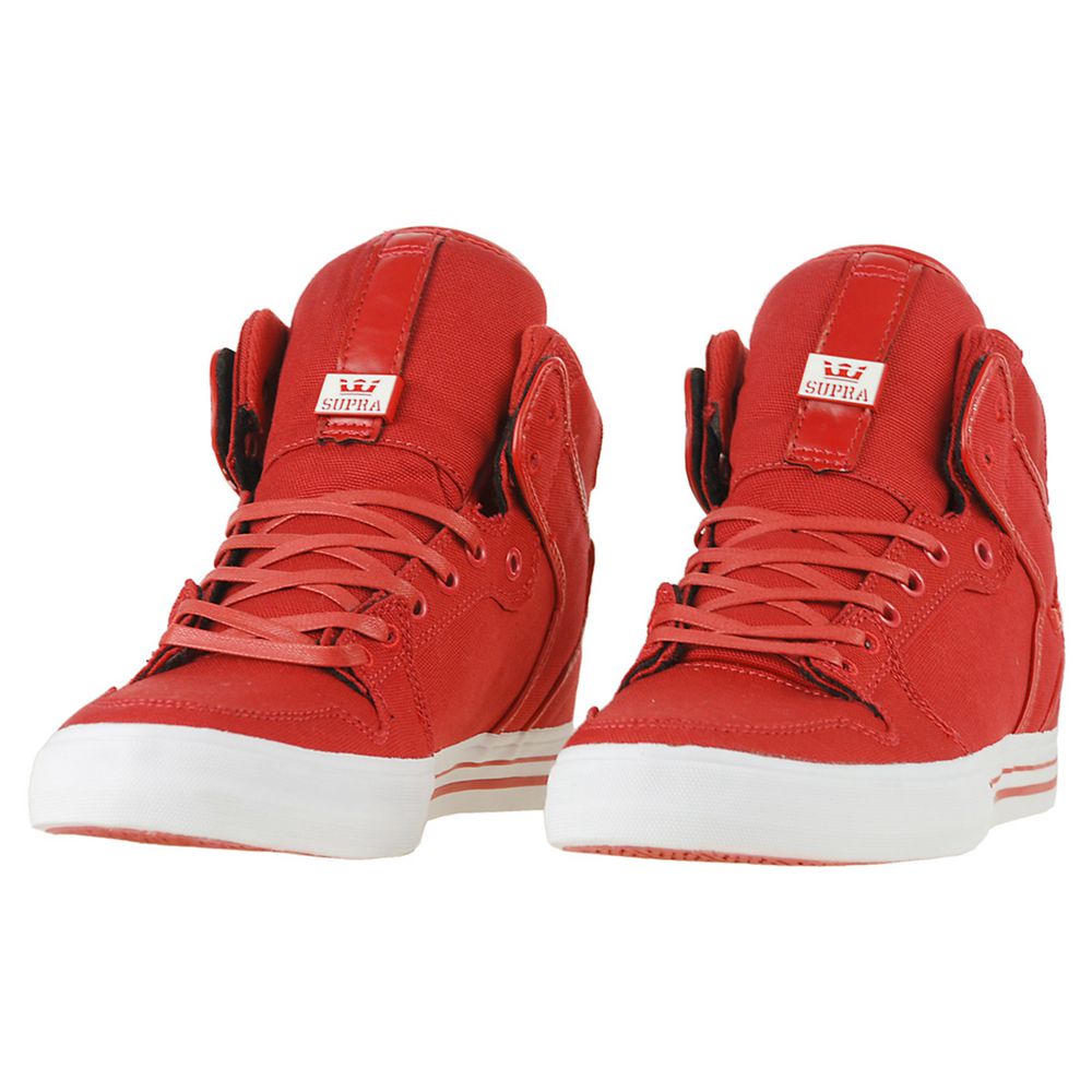 Baskets Montantes Supra Vaider Rouge Red Canvas Homme | KAD-15690734